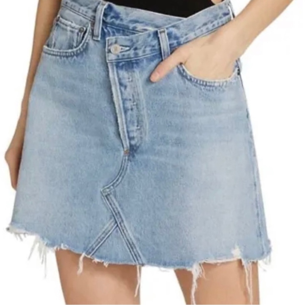 Agolde Criss Cross Raw Hem Denim Mini Skirt Size 27